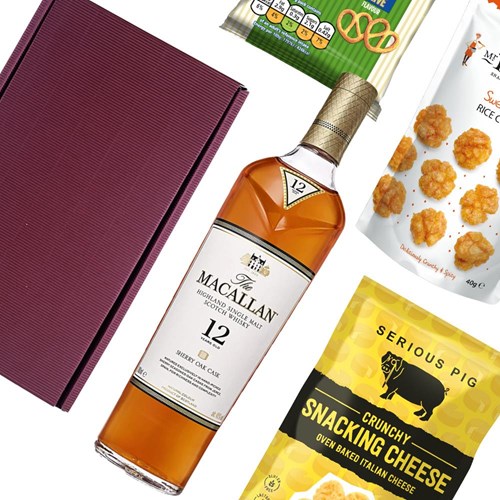 The Macallan Sherry Oak 12 Year Old Whisky 70cl Nibbles Hamper